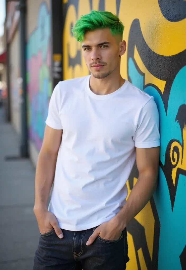 50 Cool Hair Color Ideas for Men Who Want a Fresh Look - 22. Bright Green Crew Cut