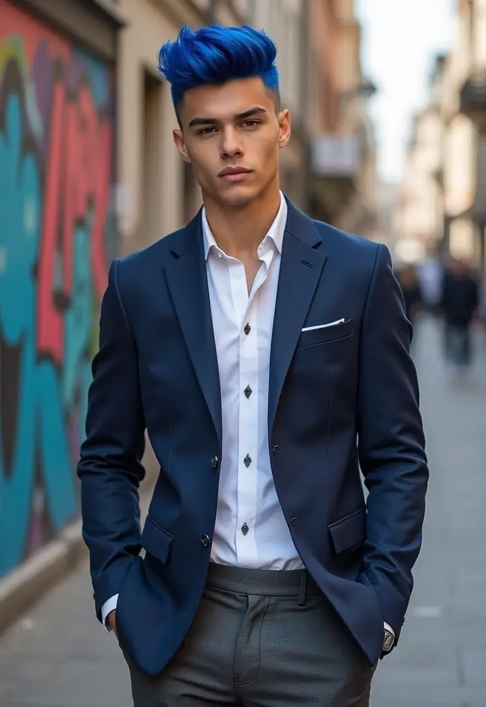 50 Cool Hair Color Ideas for Men Who Want a Fresh Look - 27. Cool Cobalt Blue Pompadour