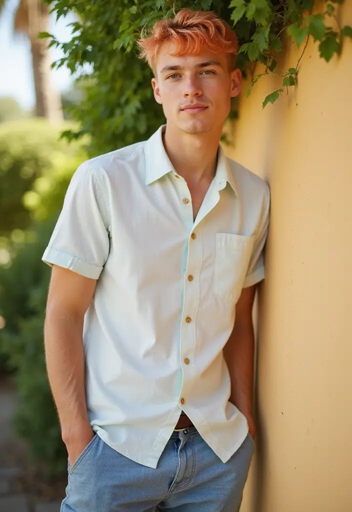 50 Cool Hair Color Ideas for Men Who Want a Fresh Look - 36. Bright Peach Short Hair