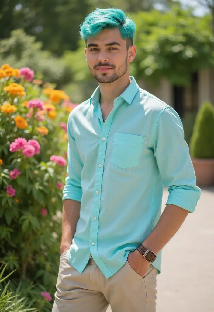 50 Cool Hair Color Ideas for Men Who Want a Fresh Look - 47. Bright Cerulean Short Cut