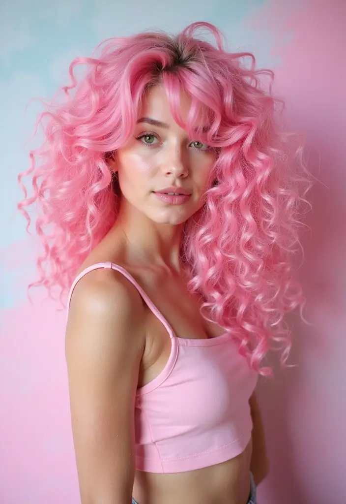50 Curly Hair Color Ideas That Make Your Curls Pop - 1. Cotton Candy Pink Curls