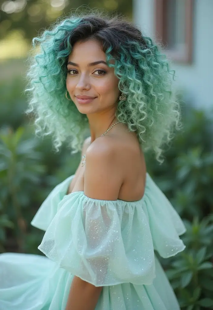 50 Curly Hair Color Ideas That Make Your Curls Pop - 17. Cool Mint Gradient