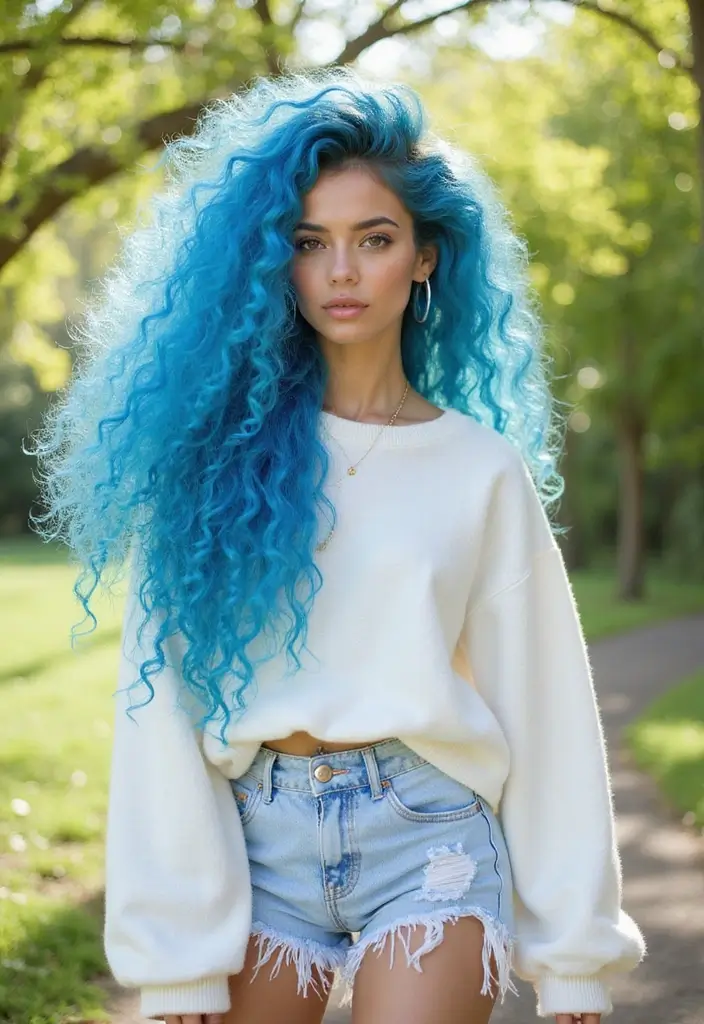 50 Curly Hair Color Ideas That Make Your Curls Pop - 21. Vivid Sky Blue Curls