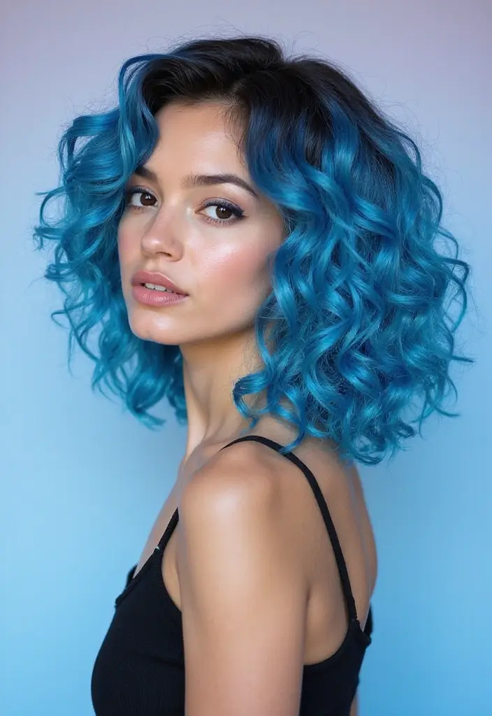 50 Curly Hair Color Ideas That Make Your Curls Pop - 24. Frosty Blue Highlights