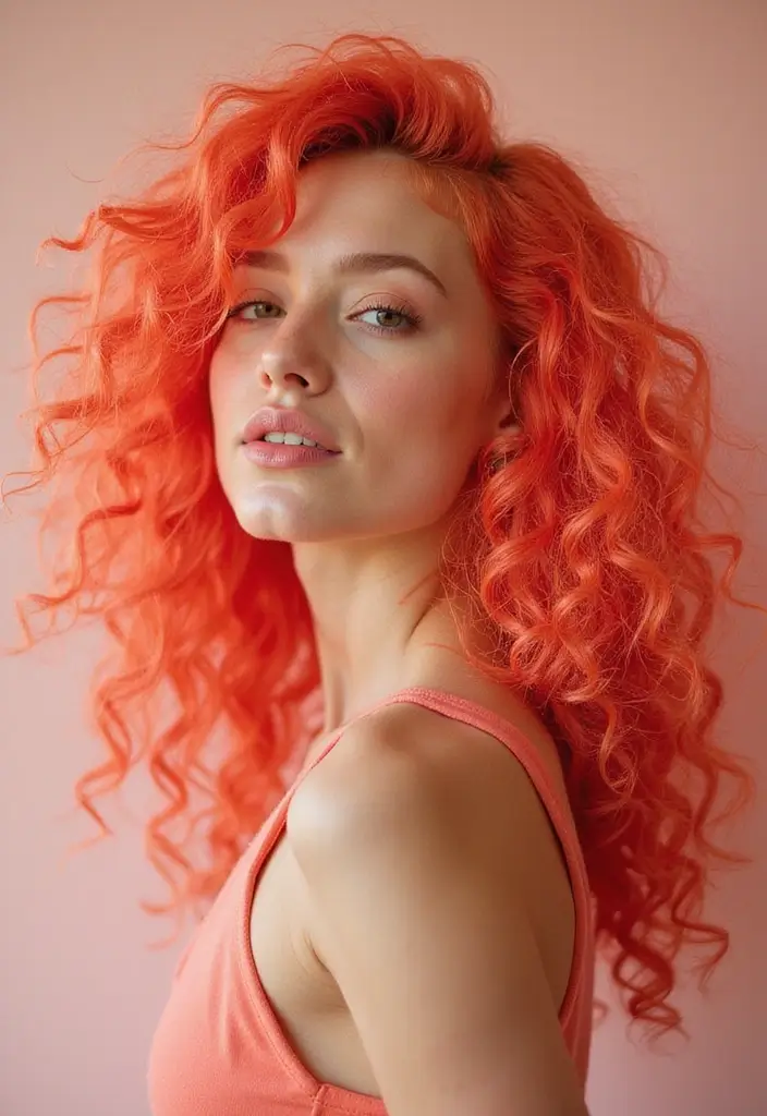 50 Curly Hair Color Ideas That Make Your Curls Pop - 25. Bright Coral Curls