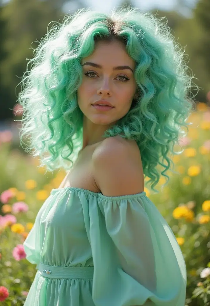 50 Curly Hair Color Ideas That Make Your Curls Pop - 3. Mint Green Magic