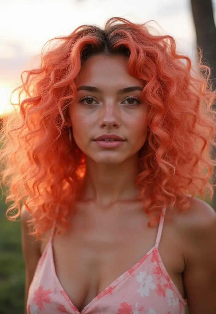 50 Curly Hair Color Ideas That Make Your Curls Pop - 30. Sunset Coral Curls