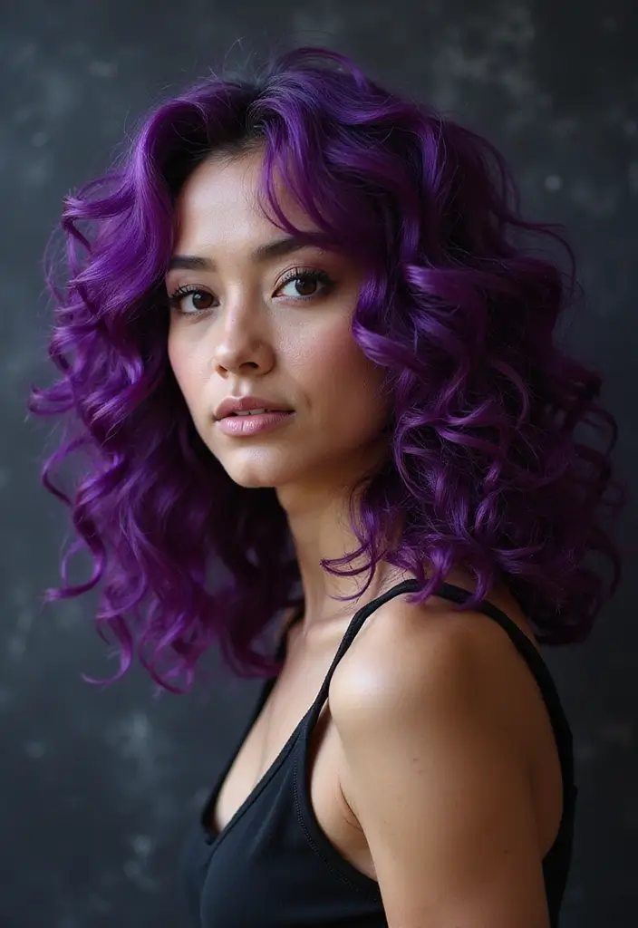 50 Curly Hair Color Ideas That Make Your Curls Pop - 32. Bold Amethyst Curls
