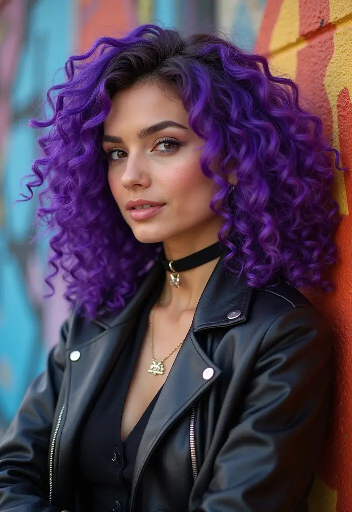 50 Curly Hair Color Ideas That Make Your Curls Pop - 41. Electric Purple Curls