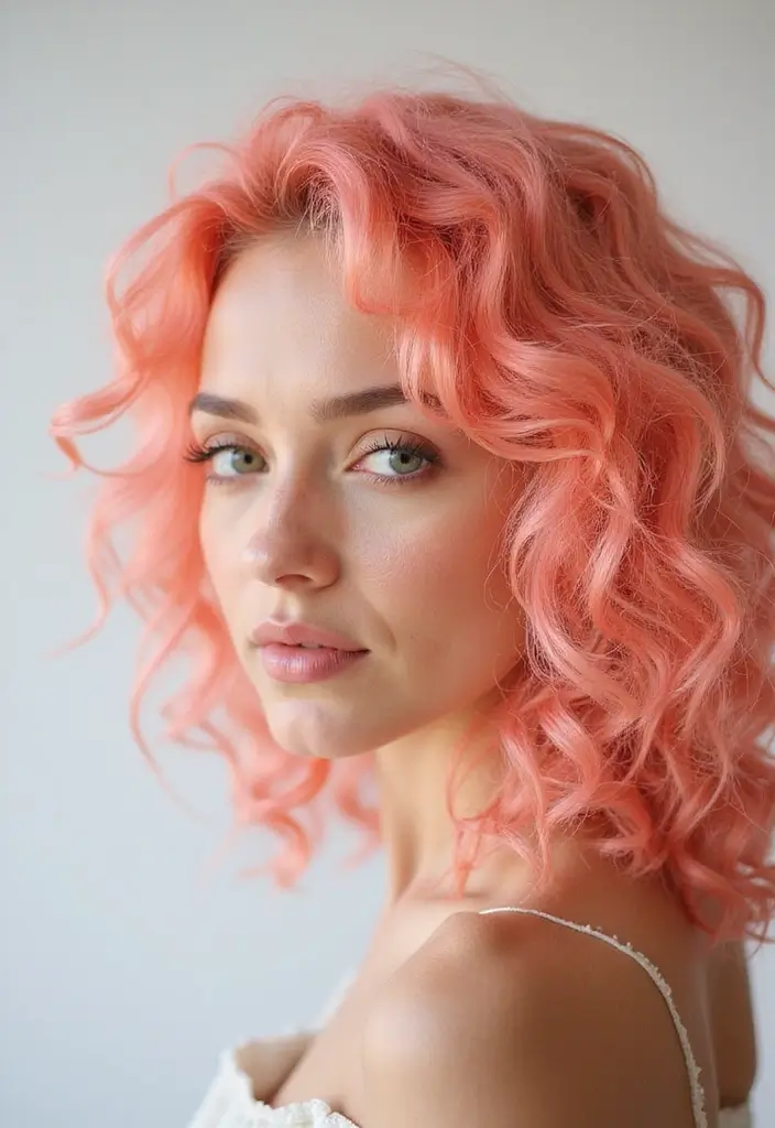 50 Curly Hair Color Ideas That Make Your Curls Pop - 47. Pastel Coral Curls