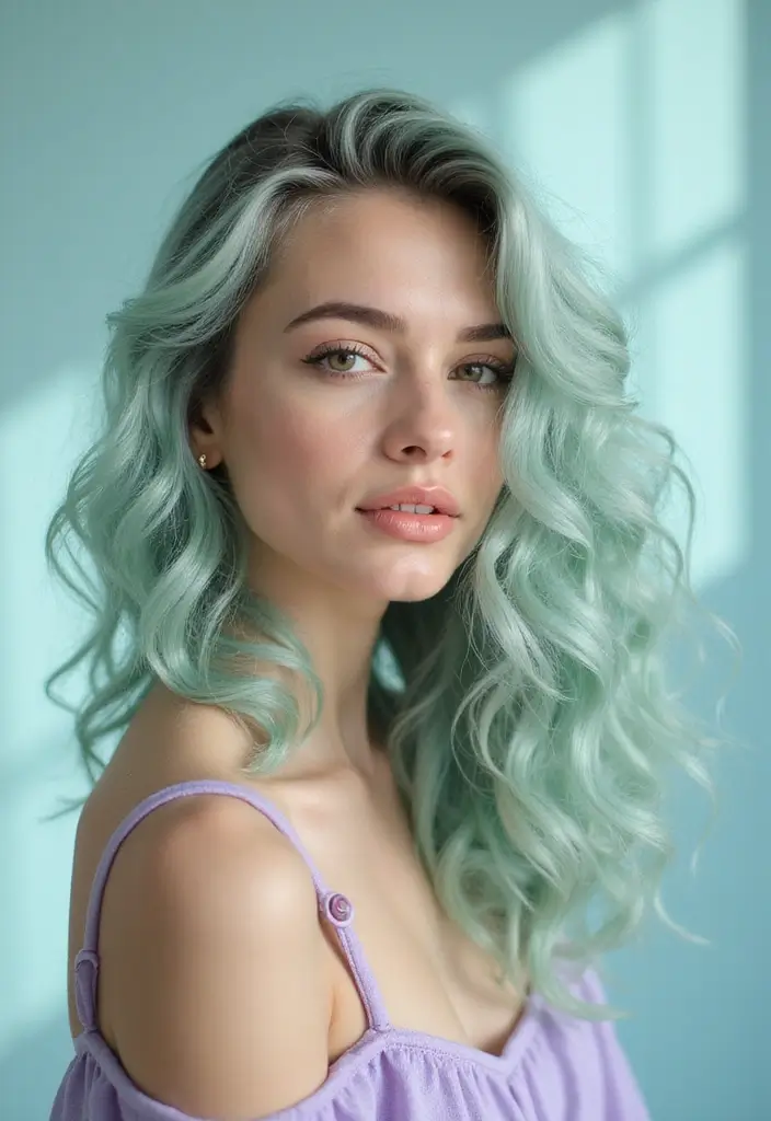 50 Curly Hair Color Ideas That Make Your Curls Pop - 49. Soft Seafoam Curls
