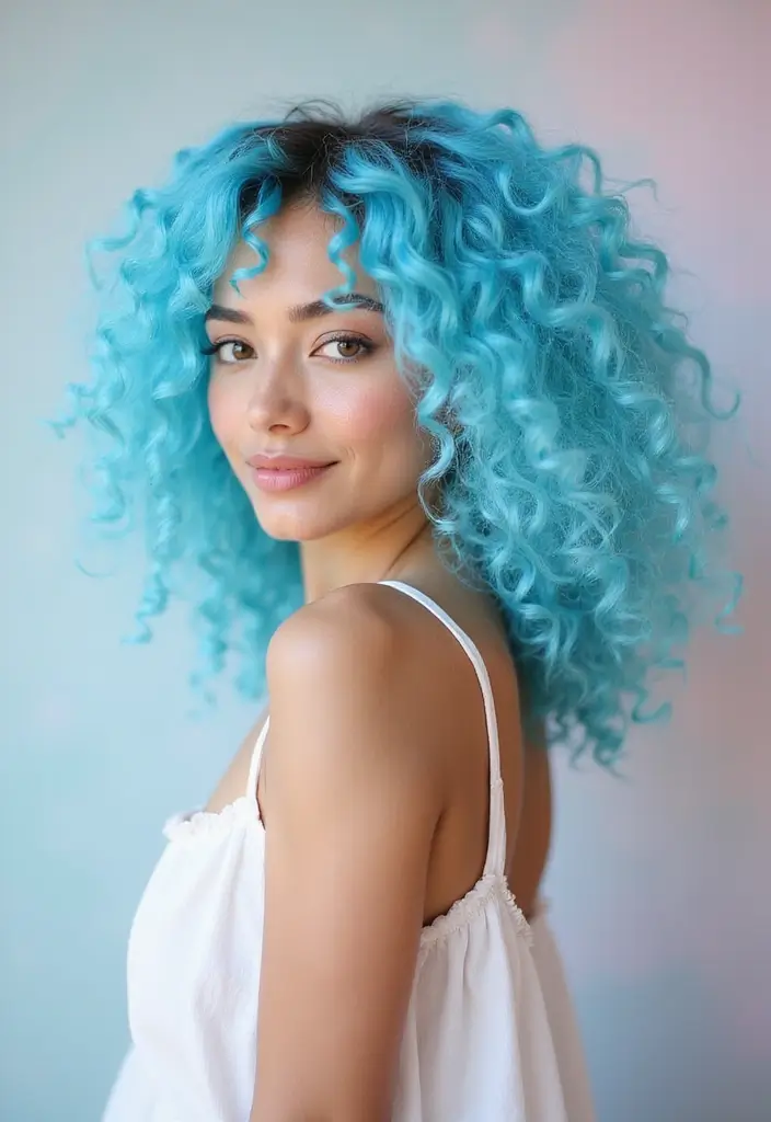 50 Curly Hair Color Ideas That Make Your Curls Pop - 5. Baby Blue Bliss