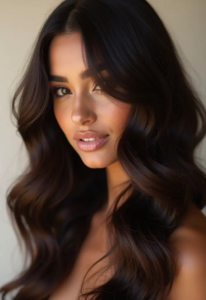 50 Dark Brunette Hair Color Ideas That Feel Rich and Elegant - 12. Glossy Dark Brunette