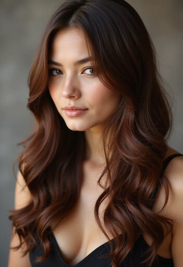 50 Dark Brunette Hair Color Ideas That Feel Rich and Elegant - 30. Mahogany Waves