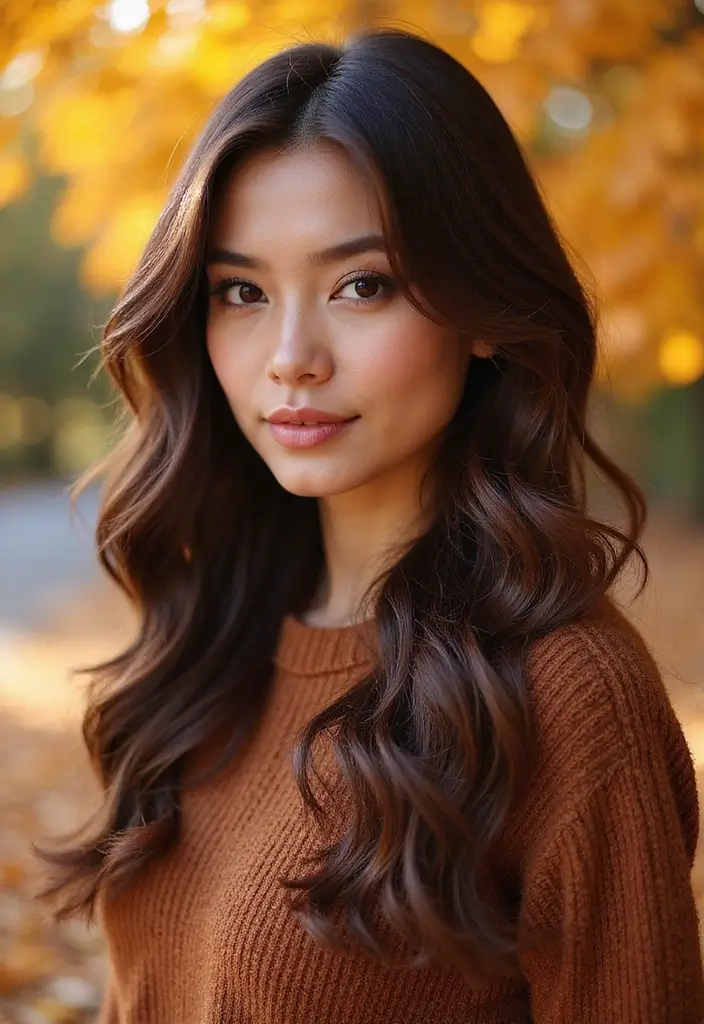 50 Dark Brunette Hair Color Ideas That Feel Rich and Elegant - 34. Autumn Brunette