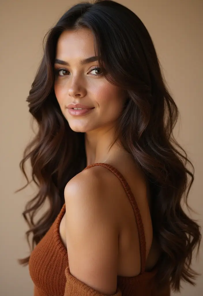 50 Dark Brunette Hair Color Ideas That Feel Rich and Elegant - 38. Spiced Dark Brown