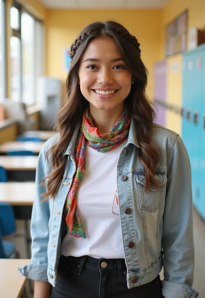 50 Easy Hairstyle Ideas for School Girls 37 50 Easy Hairstyle Ideas for School Girls - 37. Quick Braid with Scarf