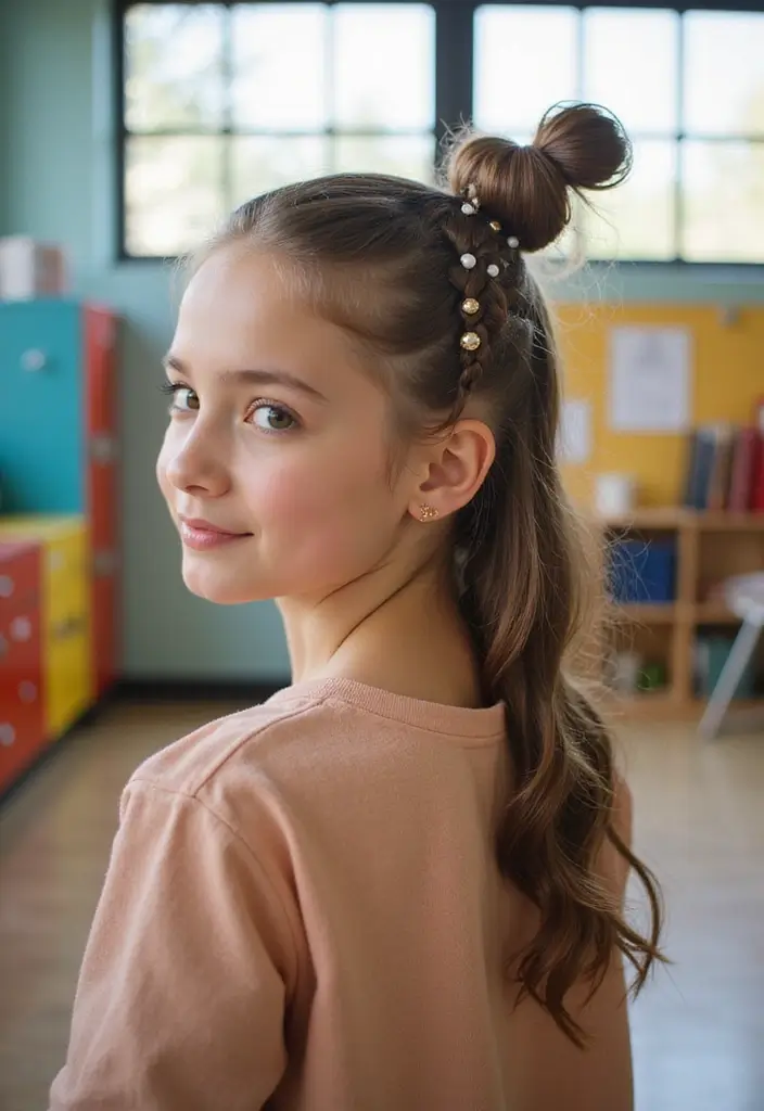 50 Easy Hairstyle Ideas for School Girls 48 50 Easy Hairstyle Ideas for School Girls - 48. Stylish Knot with Braid