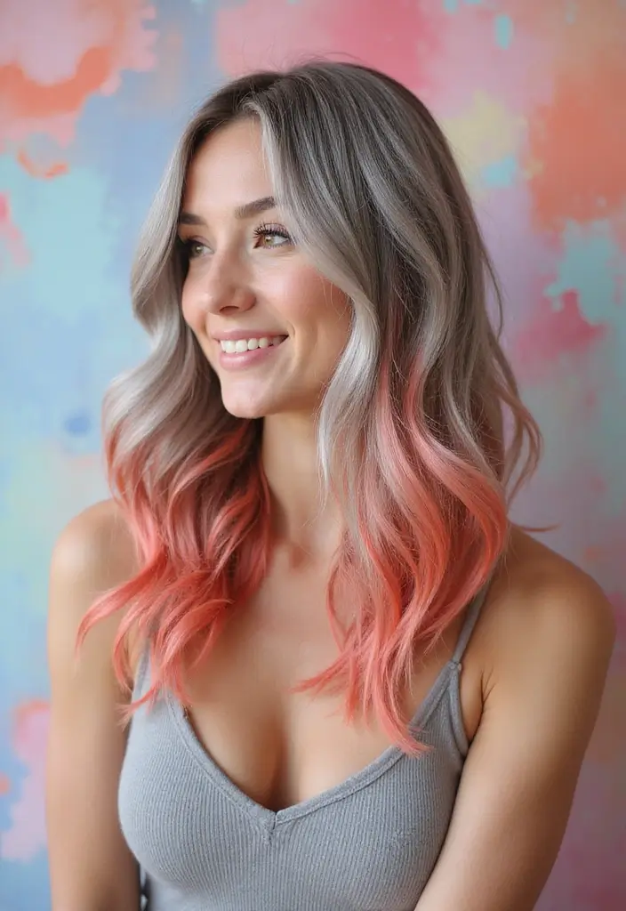 50 Gorgeous Gray Hair Color Ideas That Feel Modern 31 50 Gorgeous Gray Hair Color Ideas That Feel Modern - 31. Soft Gray with Coral Highlights