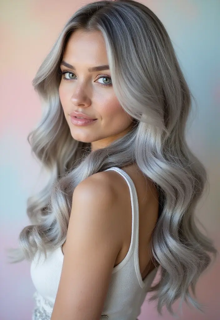 50 Gorgeous Gray Hair Color Ideas That Feel Modern 4 50 Gorgeous Gray Hair Color Ideas That Feel Modern - 4. Metallic Silver Waves