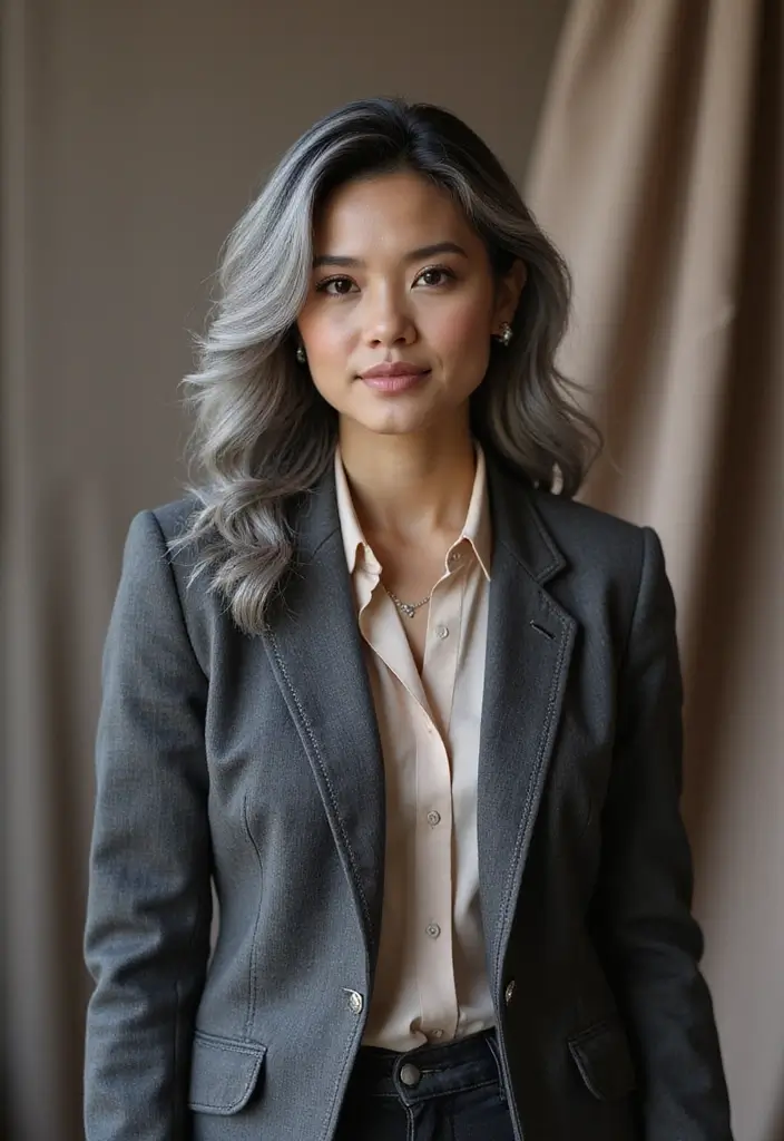 50 Gorgeous Gray Hair Color Ideas That Feel Modern 41 50 Gorgeous Gray Hair Color Ideas That Feel Modern - 41. Classic Gray with Subtle Black Highlights