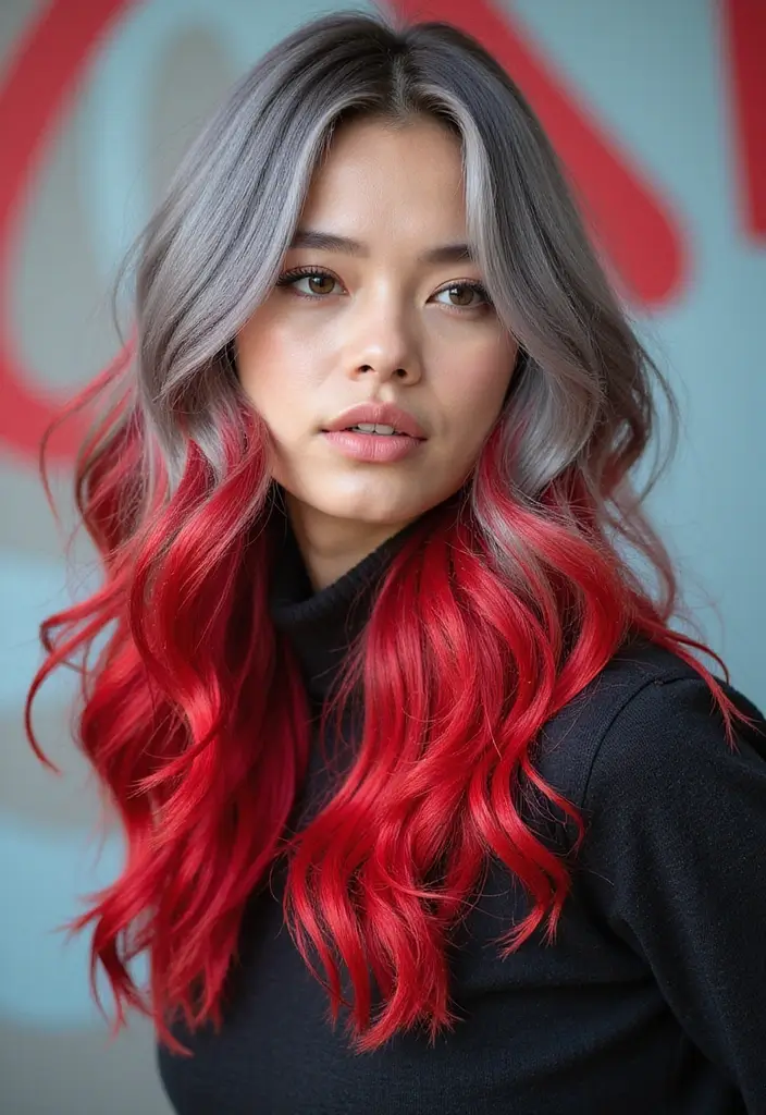 50 Gorgeous Gray Hair Color Ideas That Feel Modern 42 50 Gorgeous Gray Hair Color Ideas That Feel Modern - 42. Gray with Bright Red Streaks