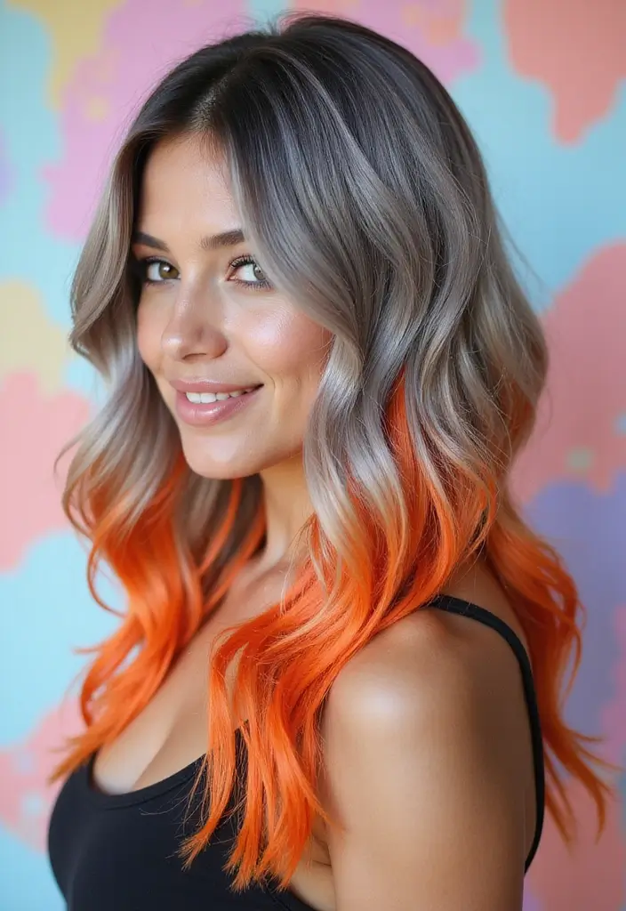 50 Gorgeous Gray Hair Color Ideas That Feel Modern 50 50 Gorgeous Gray Hair Color Ideas That Feel Modern - 50. Modern Gray with Bright Orange Streaks