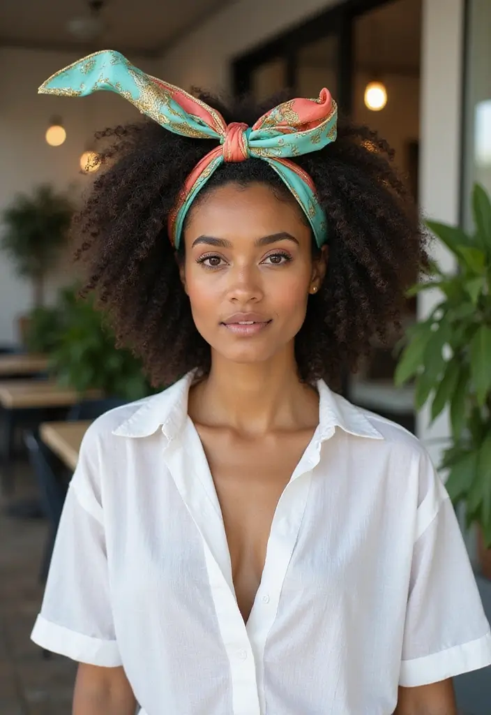 50 Gorgeous Hairstyles with Curly Hair That Pop - 20. Curly Hair with a Scarf