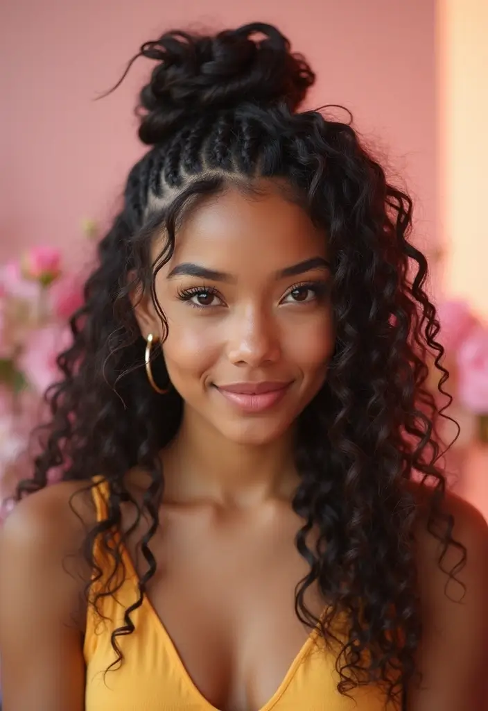 50 Gorgeous Hairstyles with Curly Hair That Pop - 32. Curly Half-Up Twists