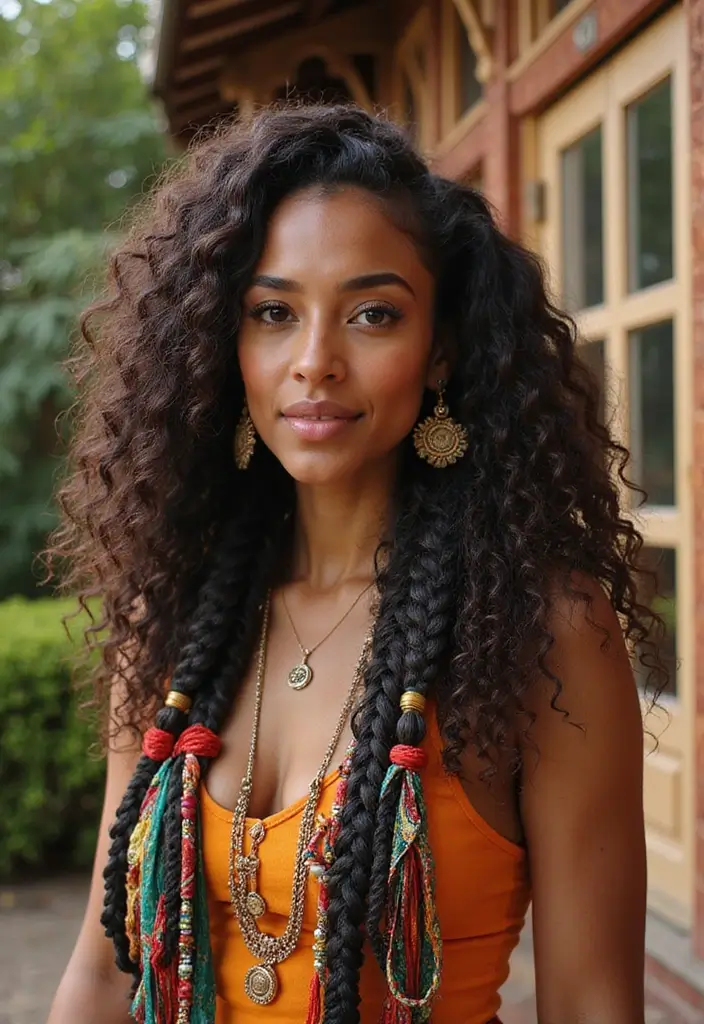 50 Gorgeous Hairstyles with Curly Hair That Pop - 39. Curly Hair with Ethnic Styling