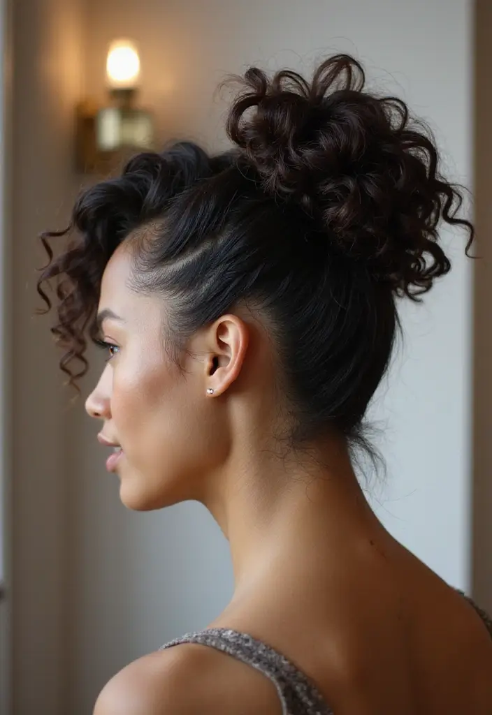 50 Gorgeous Hairstyles with Curly Hair That Pop - 43. Curly Hair in a Wrapped Bun