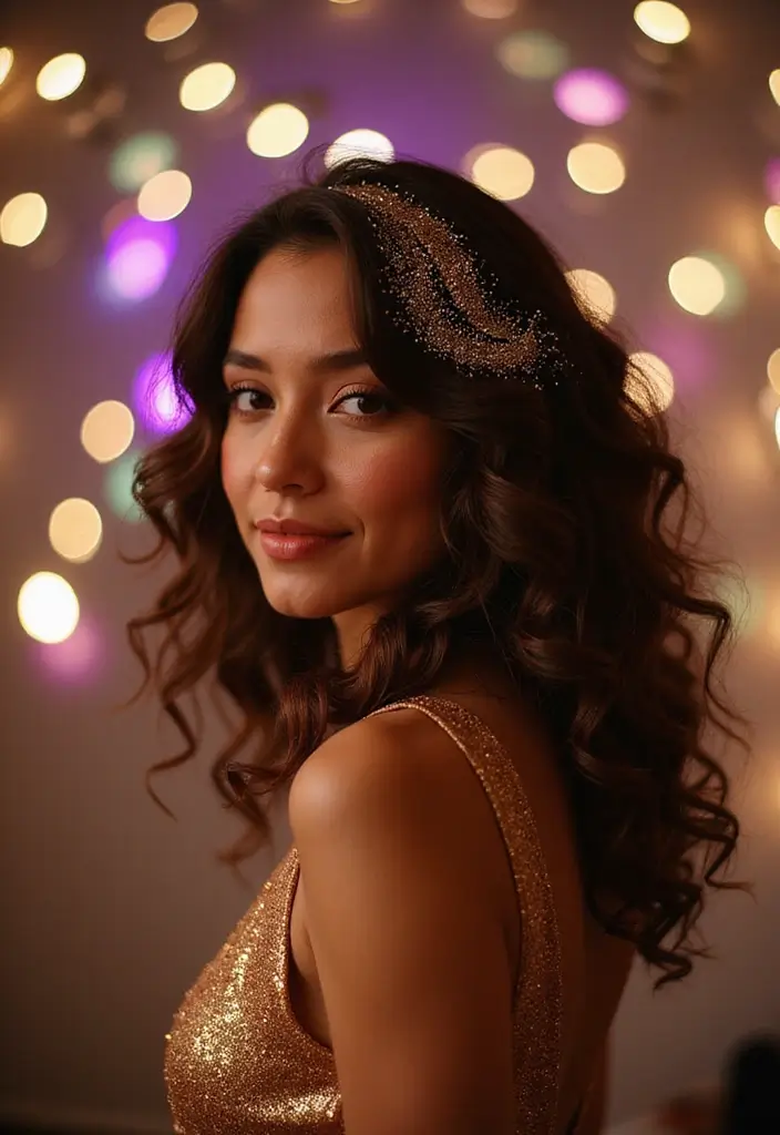 50 Gorgeous Hairstyles with Curly Hair That Pop - 44. Curly Hair with a Glitter Part