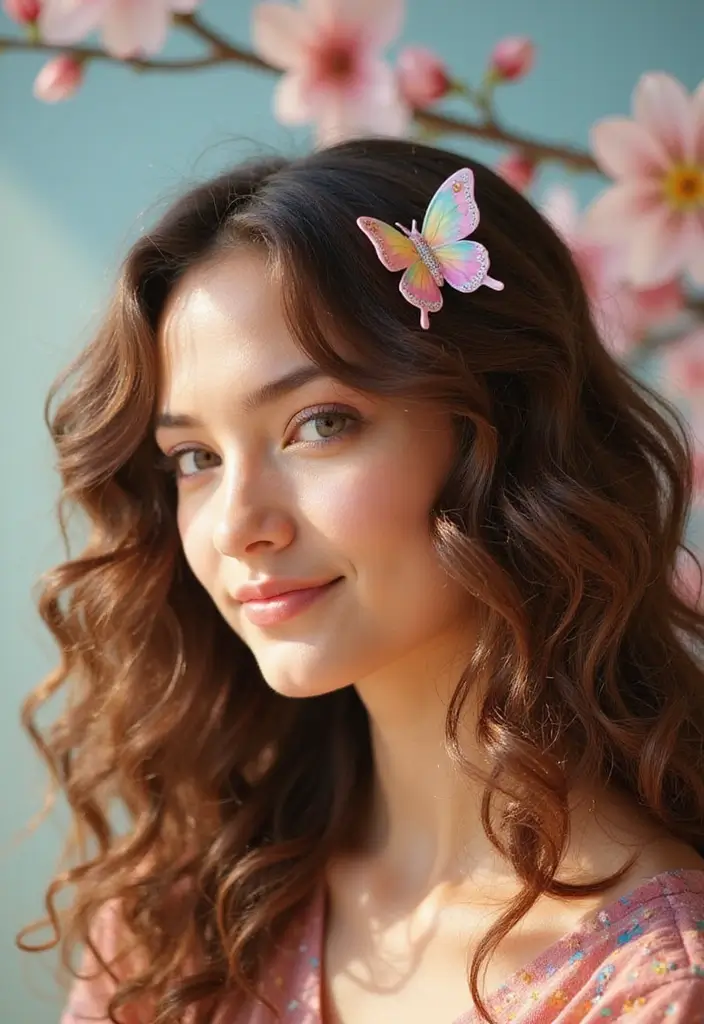 50 Gorgeous Hairstyles with Curly Hair That Pop - 45. Curly Hair with Butterfly Clips