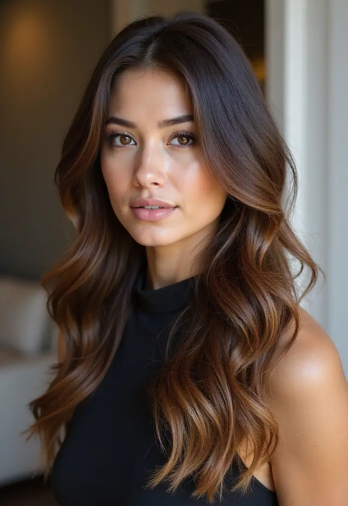50 Hair Color Ideas for Brunettes That Always Work 19 50 Hair Color Ideas for Brunettes That Always Work - 19. Dark Chocolate with Caramel Balayage