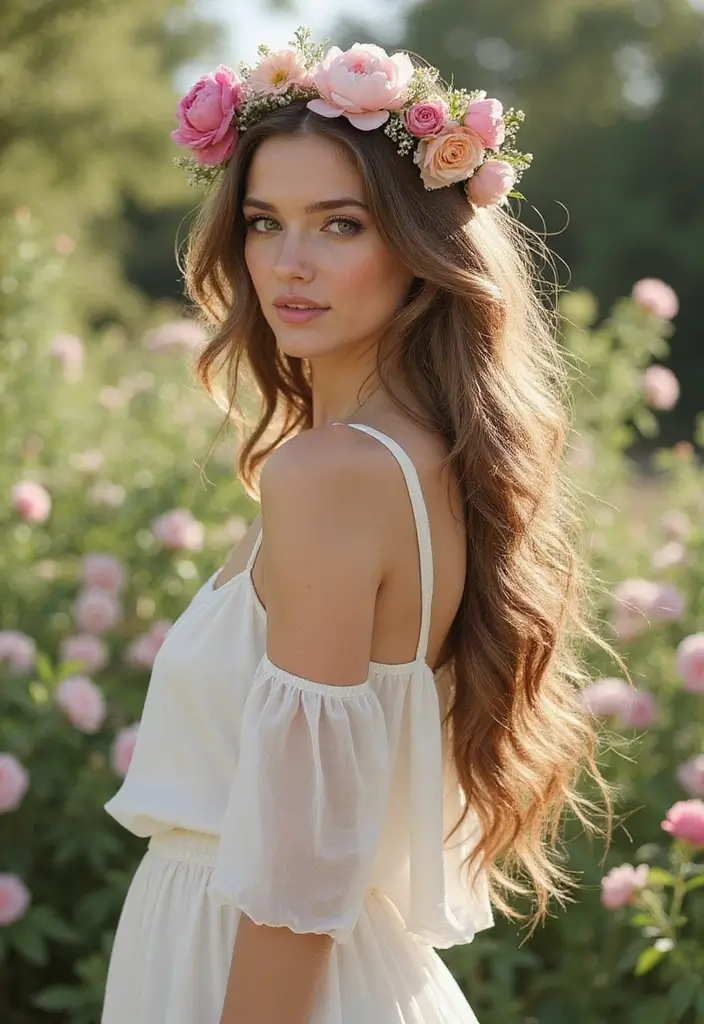 50 Hairstyles for Long Hair That Look Gorgeous Every Day 13 50 Hairstyles for Long Hair That Look Gorgeous Every Day - 13. Floral Hair Crown