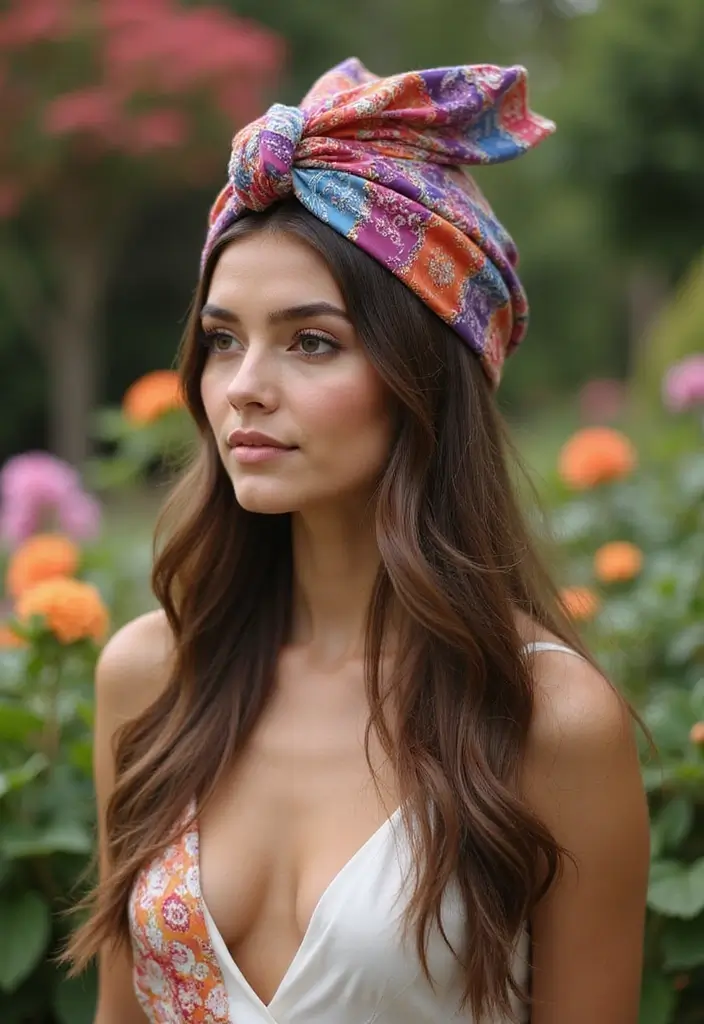 50 Hairstyles for Straight Hair That Always Look Polished - 15. Straight Hair with Hair Scarf