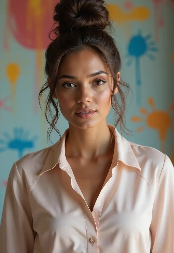 50 Hairstyles for Straight Hair That Always Look Polished - 16. High Volume Top Knot