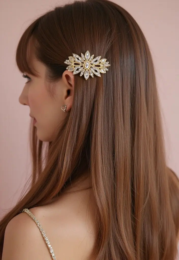50 Hairstyles for Straight Hair That Always Look Polished - 22. Straight Hair with a Hair Pin