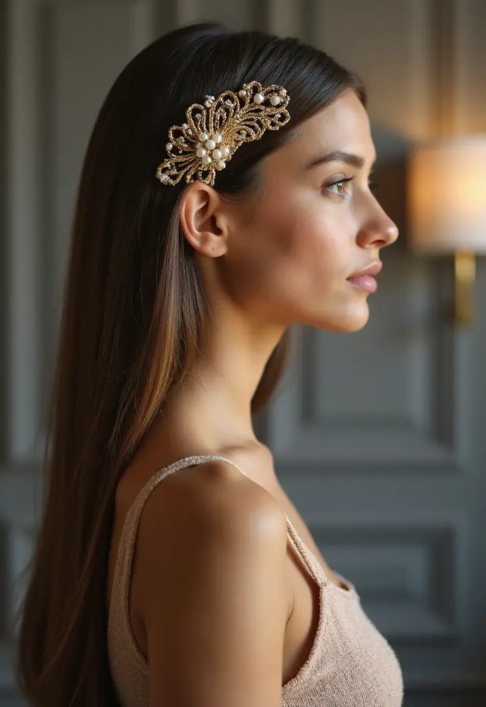 50 Hairstyles for Straight Hair That Always Look Polished - 45. Straight Hair with a Creative Hairpin Design