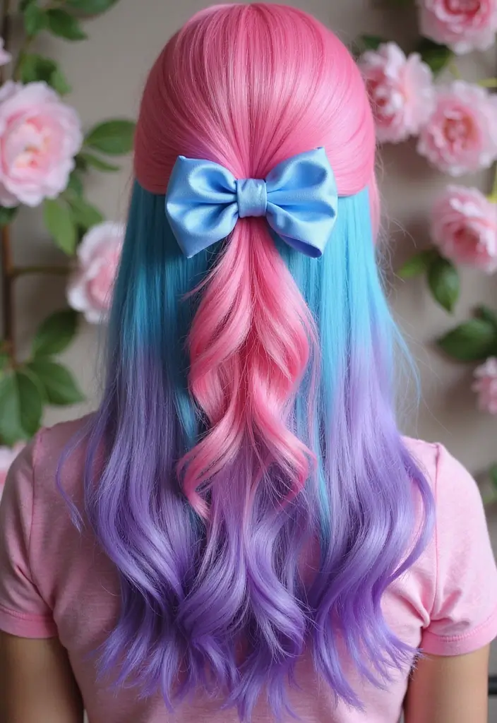 50 Half Up Half Down Bow Hairstyles That Look Cute - 10. Colorful Bow