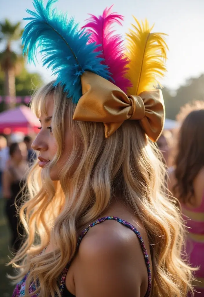 50 Half Up Half Down Bow Hairstyles That Look Cute - 15. Feathered Bow