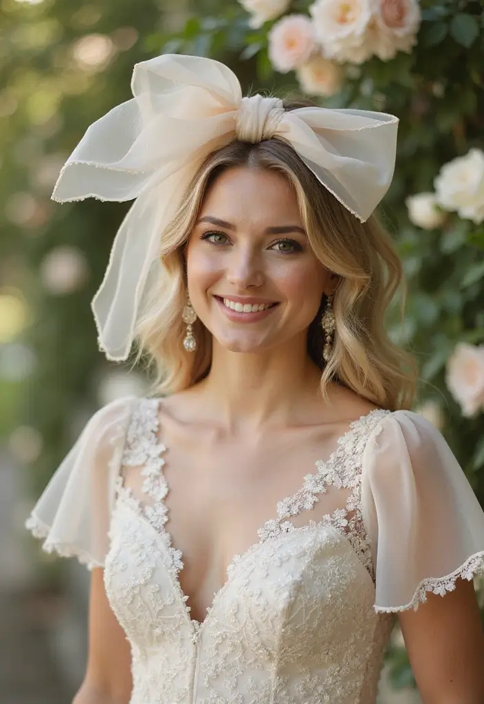50 Half Up Half Down Bow Hairstyles That Look Cute - 21. Chic Wedding Bow