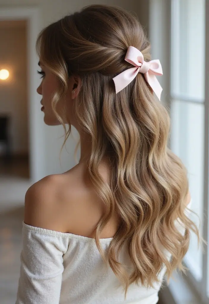 50 Half Up Half Down Bow Hairstyles That Look Cute - 30. Layered Bow