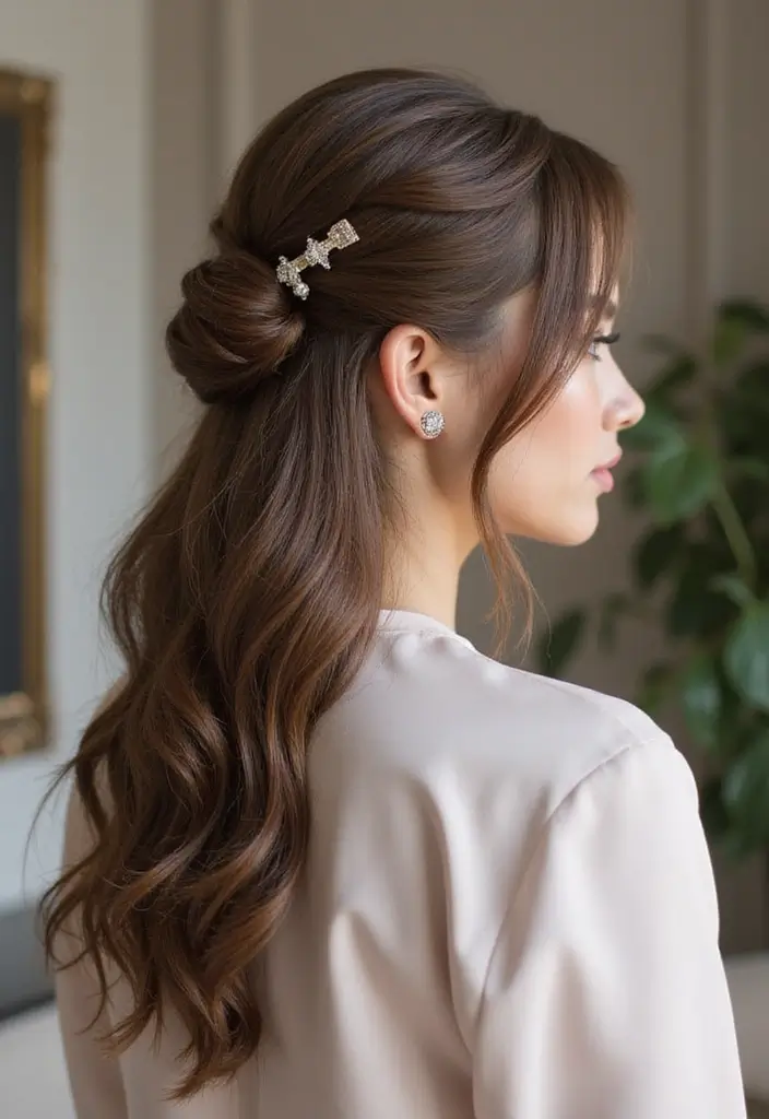 50 Half Up Half Down Bow Hairstyles That Look Cute - 32. Twisted Side Bow