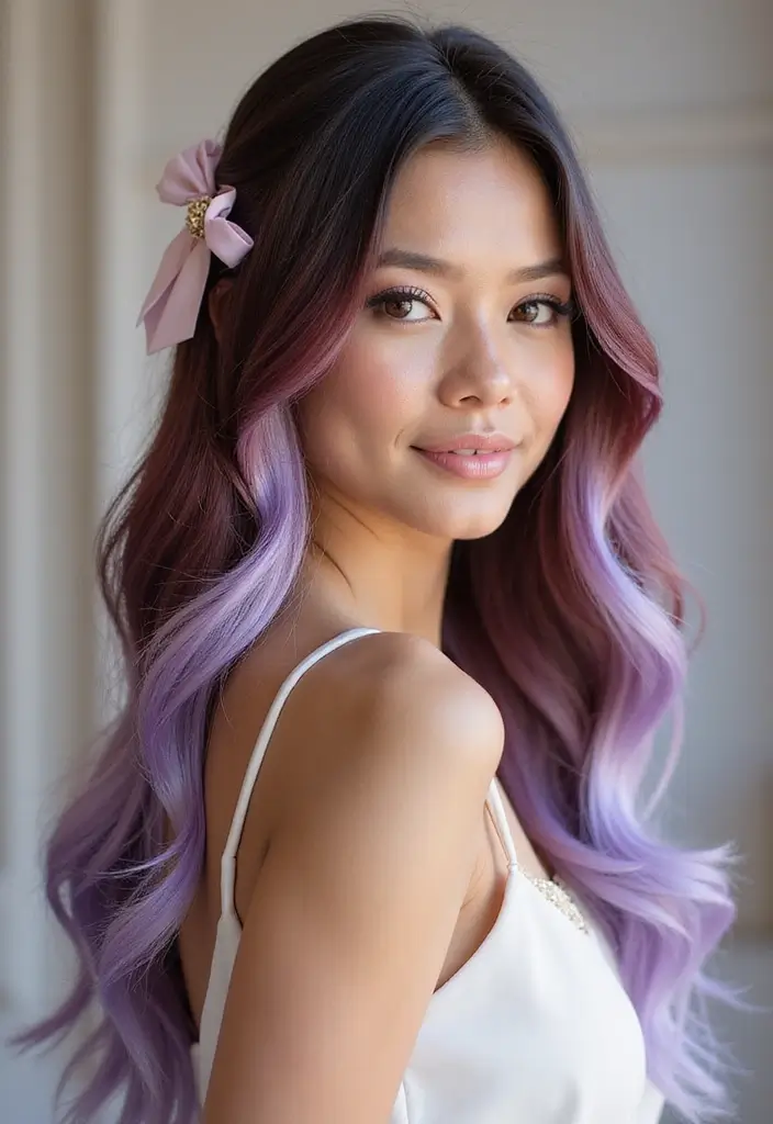 50 Half Up Half Down Bow Hairstyles That Look Cute - 36. Chic Ombre Bow
