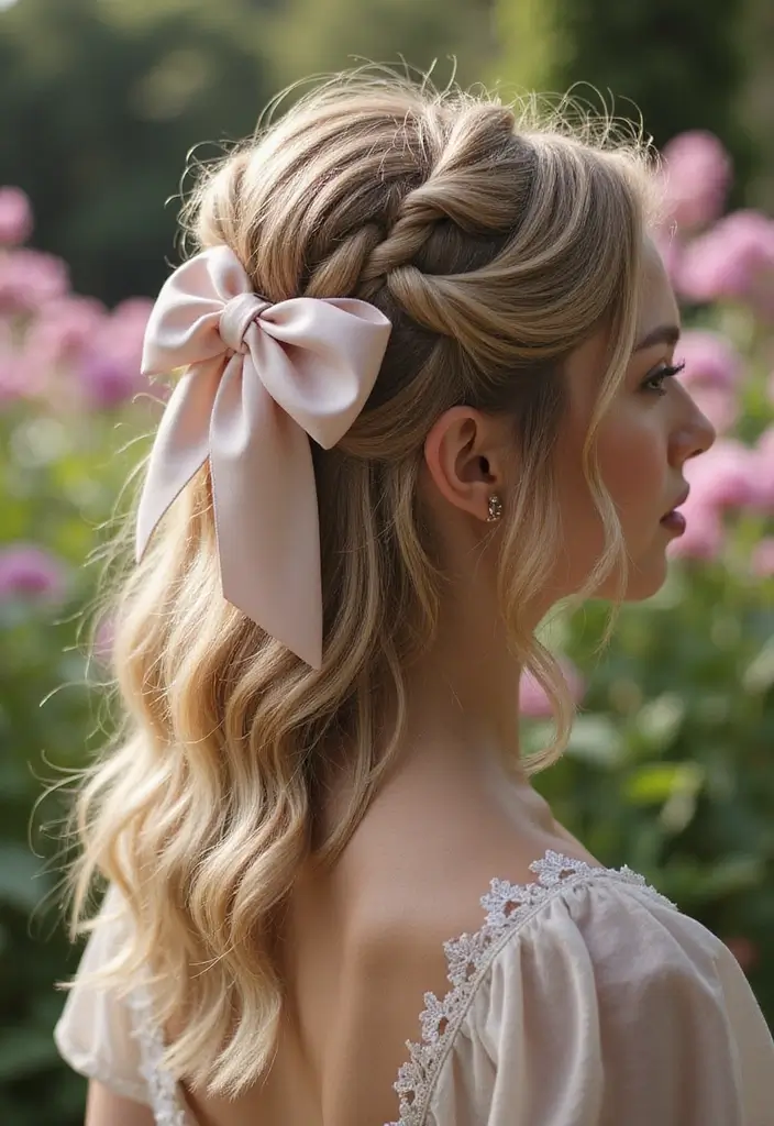50 Half Up Half Down Bow Hairstyles That Look Cute - 37. Artistic Bow