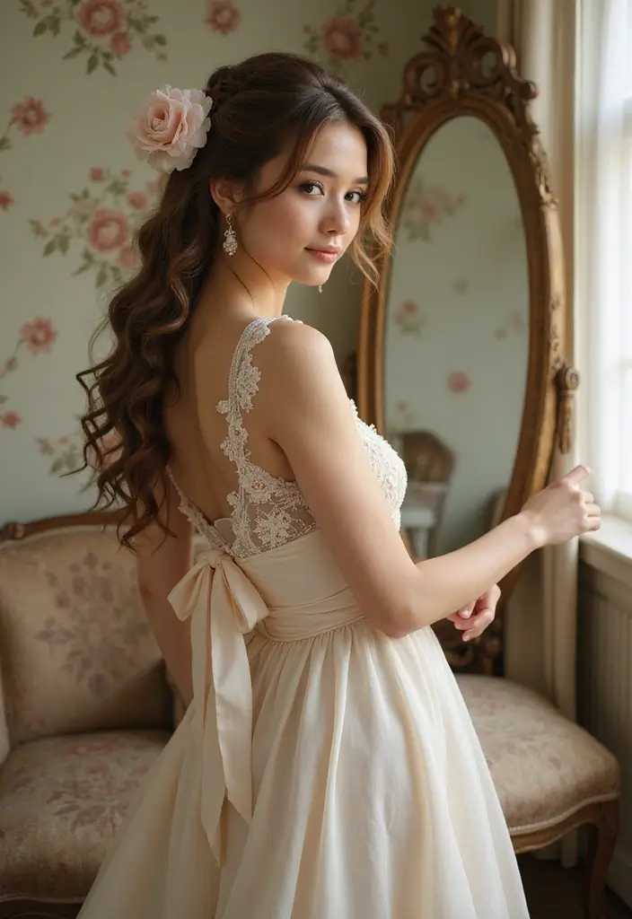 50 Half Up Half Down Bow Hairstyles That Look Cute - 38. Romantic Vintage Bow