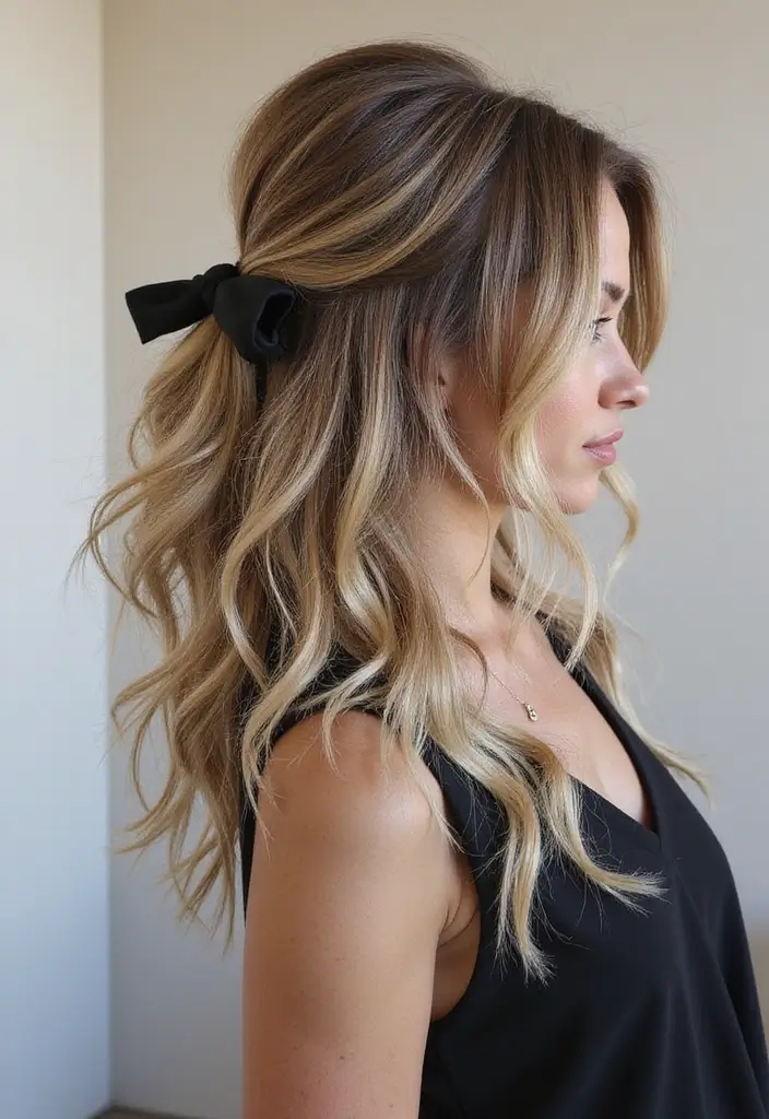 50 Half Up Half Down Bow Hairstyles That Look Cute - 42. Minimalist Textured Bow