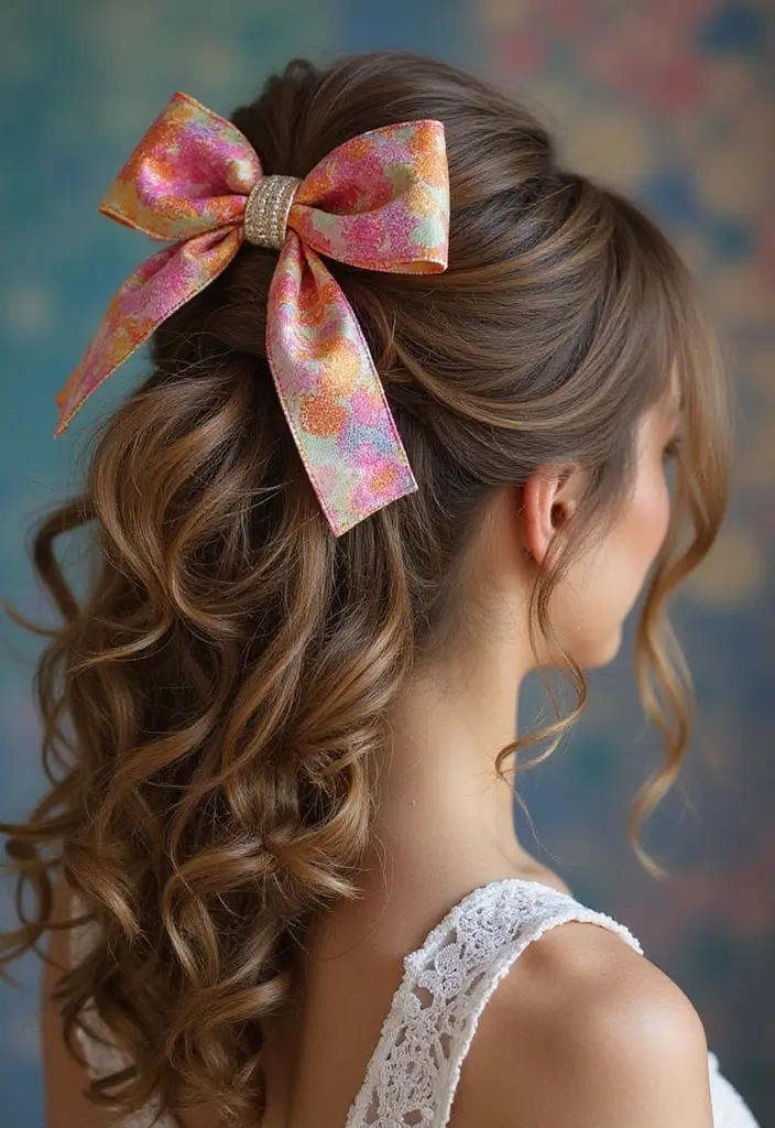 50 Half Up Half Down Bow Hairstyles That Look Cute - 43. Mixed Media Bow