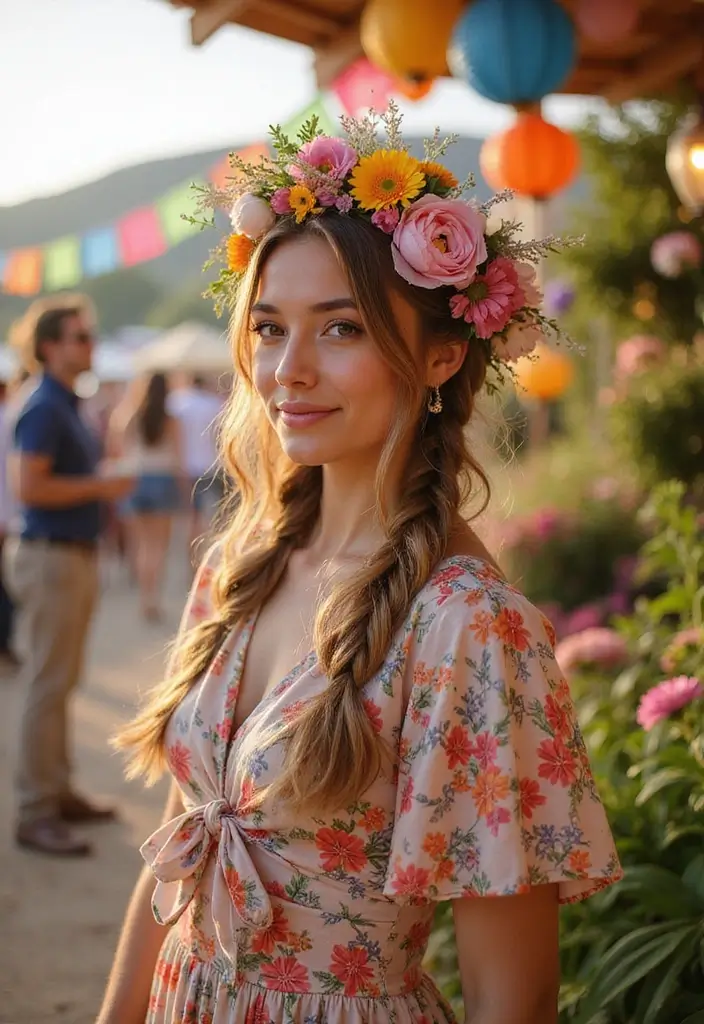 50 Half Up Half Down Bow Hairstyles That Look Cute - 49. Festival Flower Bow
